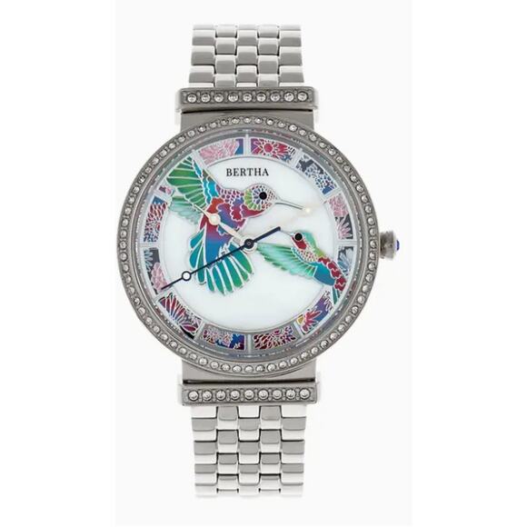 Bertha Emily Mother-Of-Pearl Hummingbird Bracelet Watch NIB with COA main image 6